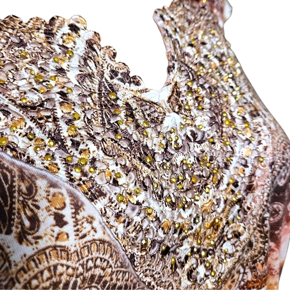 Catherines 3X Sleeveless Embellished Top Boho Baroque Paisley Gold Rhinestone - Picture 3 of 11